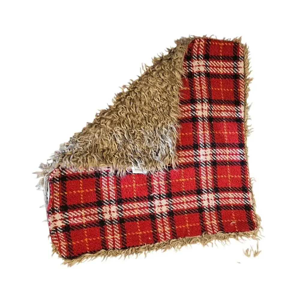 Pottery Barn Nottingham Plaid Thrown Pillow Case Red Faux Fur Cabin 20x20 in